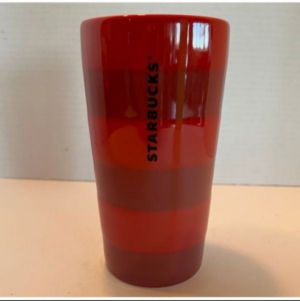 Starbucks Holiday Ceramic Red Stripped Tumbler Cup